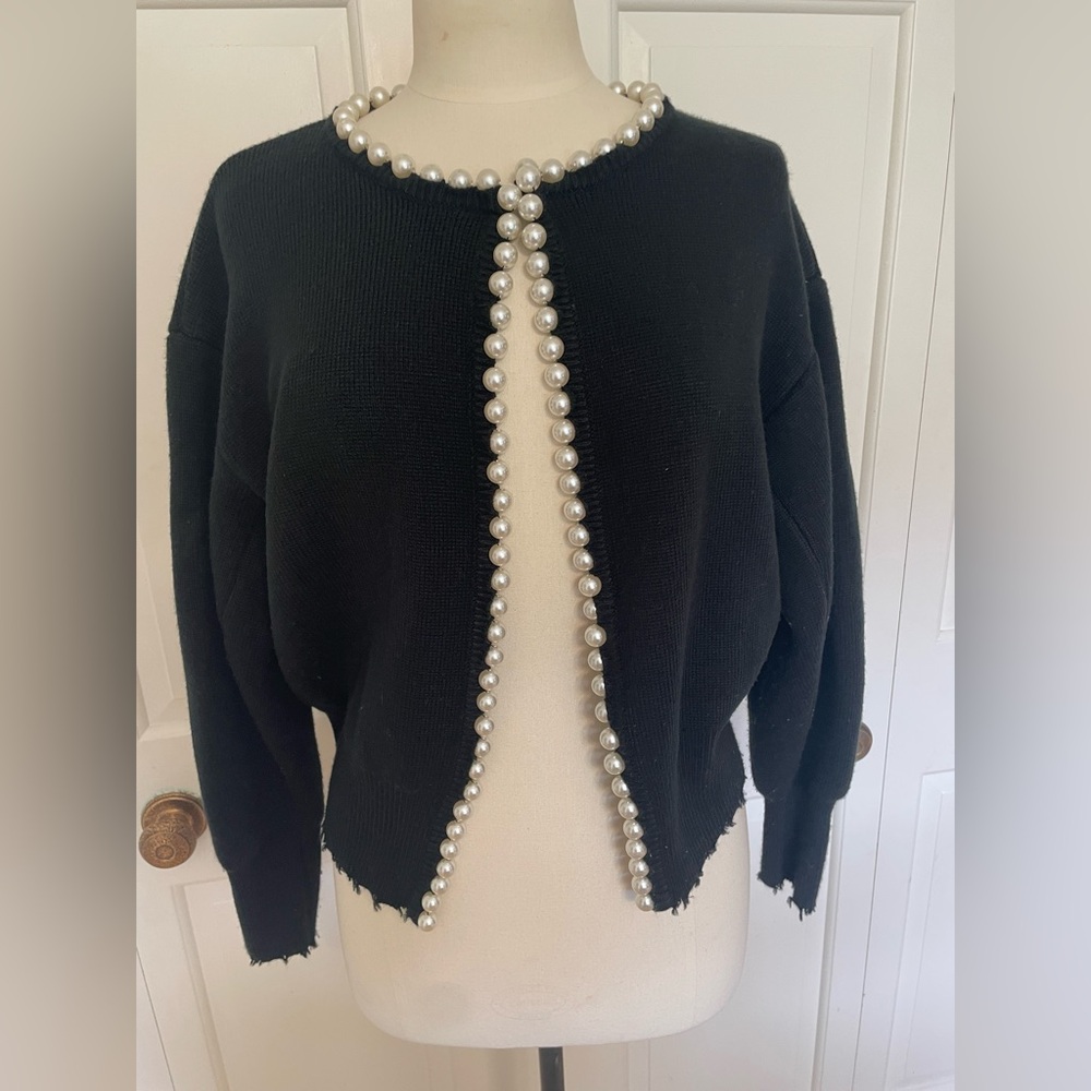Vita Grace Isabella Pearl Edge Black Cardigan Medium